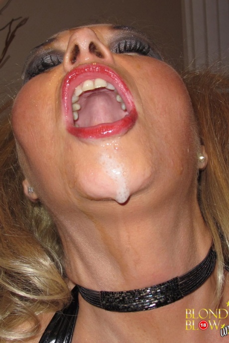 Белокурая шлюшка Blondie Blow заливает свое хорошенькое личико спермой 10