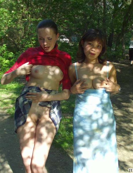 Любительницы лесбиянок демонстрируют свои сиськи и задницы в парке, прежде чем лизать киски 16