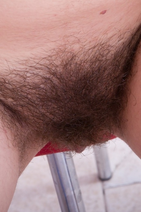 Очаровательная милашка Айра Кей щиплет за соски и обнажает очень волосатую киску на кухне 10